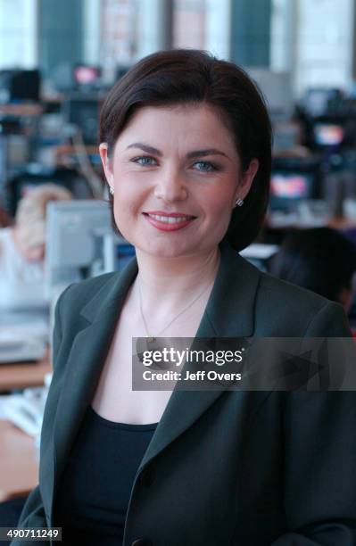 News 24 Presenter JANE HILL in the office shortly before going on air. September 2002