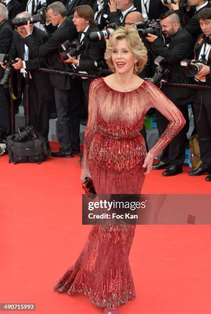 Jane Fonda attends the opening ceremony and "Grace of Monaco" premiere at the 67th Annual Cannes Film Festival at Palais des Festivals on May 14,...