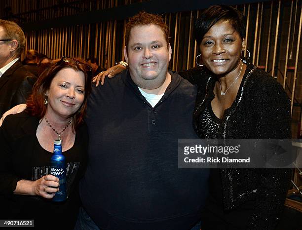 Comedians Kathleen Madigan, Ralphie May and Deidre Wilson backstage during, Bud Light Presents Wild West Comedy Festival - "Friends Of Tim" a benefit...
