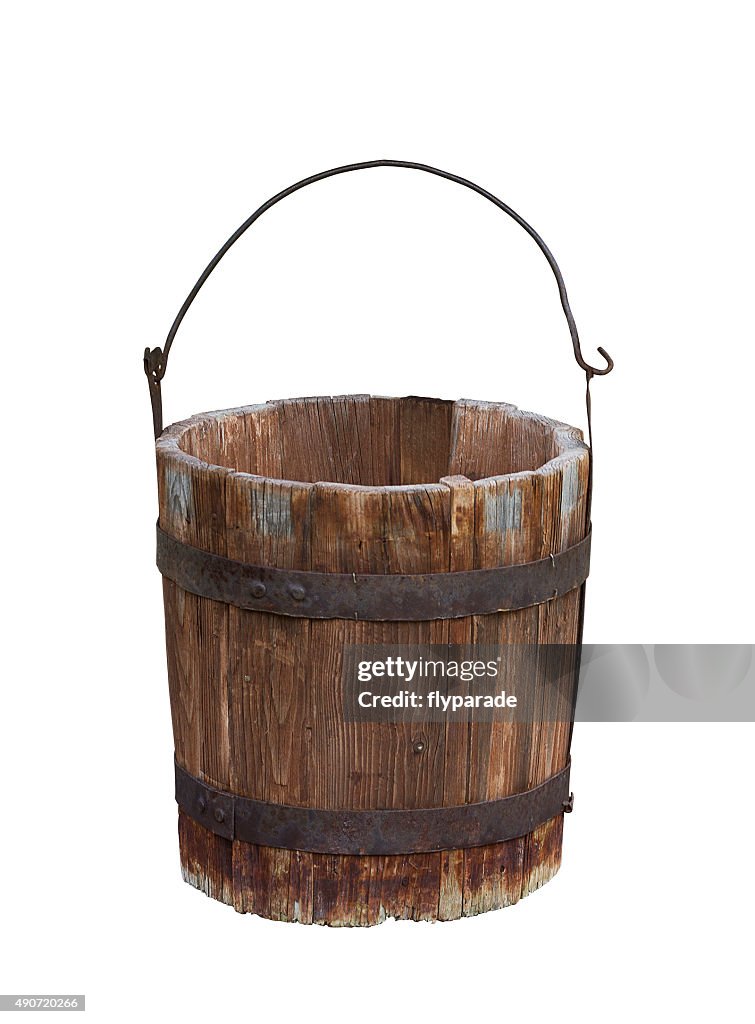 Empty wood water bucket