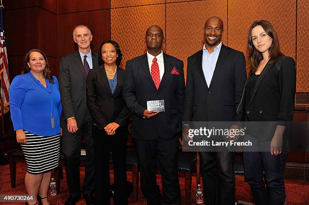 Jessica Sandoval of the Campaign for Youth Justice, Mark Holden of Koch Industries, Jennifer Bellamy from the ACLU Campaign for Smart Justice, Five...