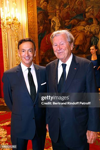 Jean-Paul Claverie and Bruno Roger attend Director of sponsorship LVMH Jean-Paul Claverie receives Insignia of Officer of the Legion of Honor at...