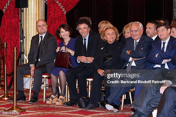 Bruno Le Roux, Monique lang, Jack Lang, Bernadette Chirac and Jean-Pierre Raffarin attend Director of sponsorship LVMH Jean-Paul Claverie receives...