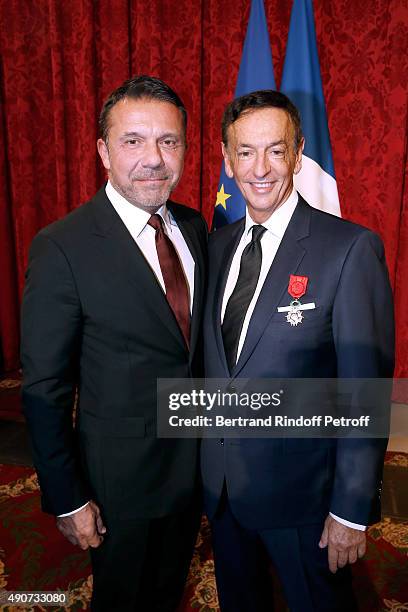 Olivier Widmaier Picasso and Jean-Paul Claverie attend Director of sponsorship LVMH Jean-Paul Claverie receives Insignia of Officer of the Legion of...