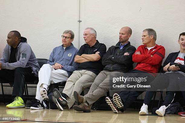 Head Coach Bo Ryan of the University of WIsconsin Mens Basketball Team looks on as the Milwaukee Bucks participate in training camp on September 30,...