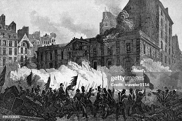 attack of the royal palace during the french revolution - revolution stock illustrations