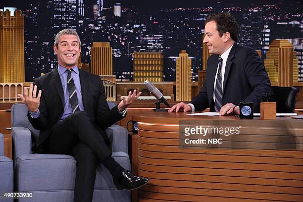 Episode 0340 -- Pictured: Television personality Andy Cohen during an interview with host Jimmy Fallon on September 30, 2015 --
