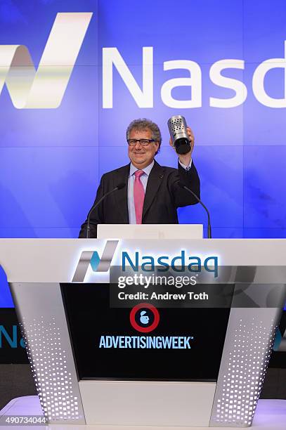 Executive Director of Advertising Week Matt Scheckner speaks onstage at the NASDAQ Closing Bell during Advertising Week 2015 AWXII at Nasdaq...
