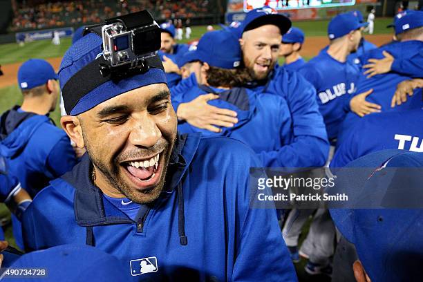 Pitcher David Price of the Toronto Blue Jays and teammates celebrate after defeating the Baltimore Orioles and clinching the AL East Division during...