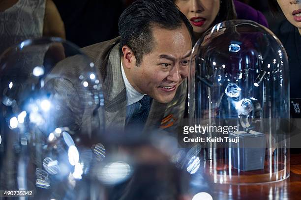 Guests attend the Montblanc Gala Dinner of the Watches and Wonders 2015 Exhibition in Grand Hyatt Hotel in Wan Chai district on September 30, 2015 in...