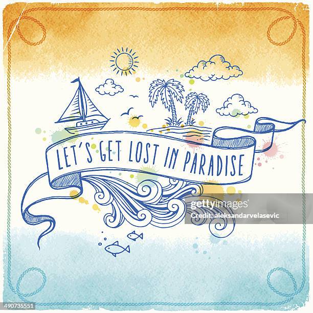 summer watercolor drawing background - rope border stock illustrations
