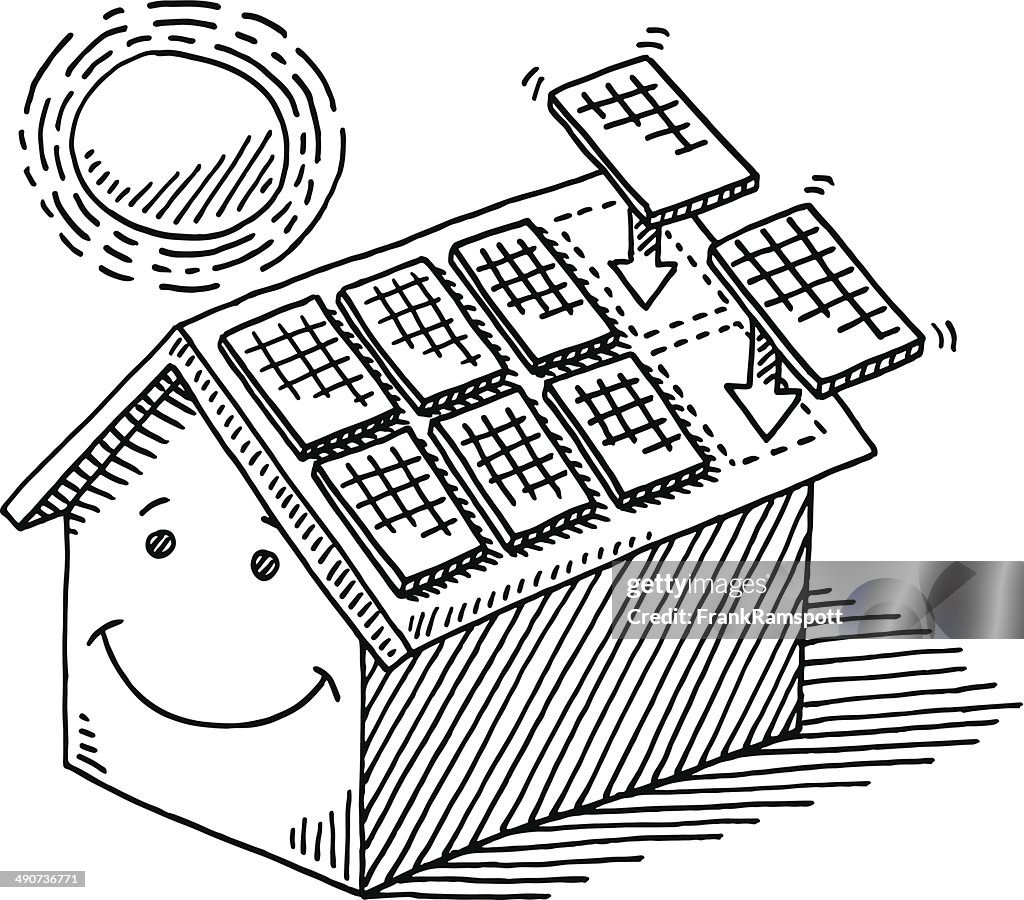 Home Solar Panel Roof Sun Energy Drawing High-Res Vector Graphic ...