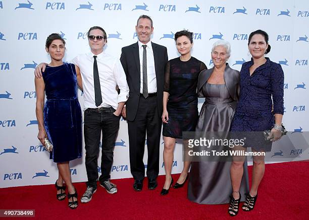 Actors Summer Phoenix , Joaquin Phoenix, Jeffrey Weisberg, actress Rain Phoenix, Arlyn Phoenix and actress Liberty Phoenix attend PETA's 35th...