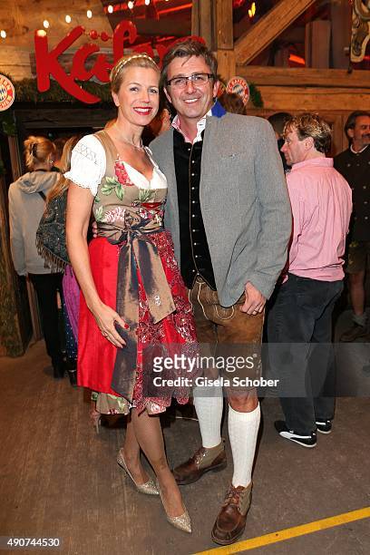 Hans Sigl and his wife Susanne Sigl during the Oktoberfest 2015 at Kaeferschaenke / Theresienwiese on September 30, 2015 in Munich, Germany.