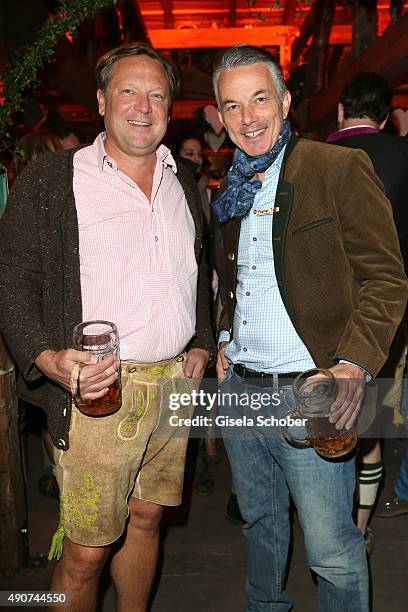 Oliver Kastalio, CEO Rodenstock, Pascal Forster during the Oktoberfest 2015 at Kaeferschaenke / Theresienwiese on September 30, 2015 in Munich,...