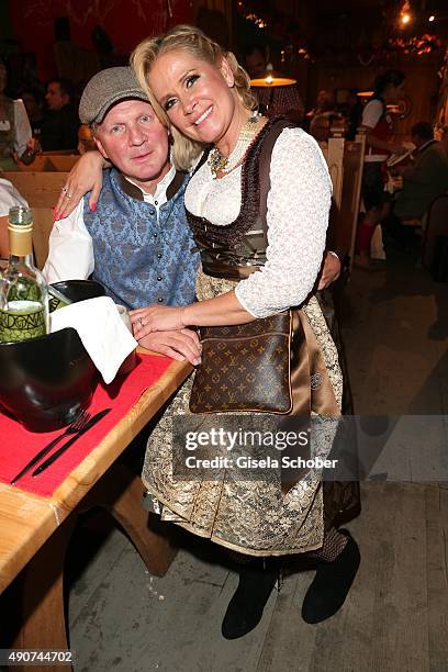 Stefan Effenberg and his wife Claudia Effenberg during the Oktoberfest 2015 at Weinzelt / Theresienwiese on September 30, 2015 in Munich, Germany.