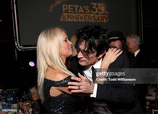 Actress Pamela Anderson and musician Tommy Lee attend PETA's 35th Anniversary Party at Hollywood Palladium on September 30, 2015 in Los Angeles,...
