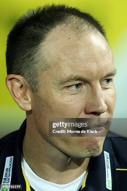 Brenton Sanderson of the Crows looks on during the round nine AFL match between the Adelaide Crows and the Collingwood Magpies at Adelaide Oval on...