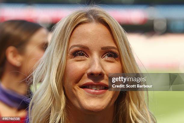 Singer Ellie Goulding looks on during a 2015 AFL Grand Final Entertainment Media Opportunity at the Melbourne Cricket Ground on October 1, 2015 in...