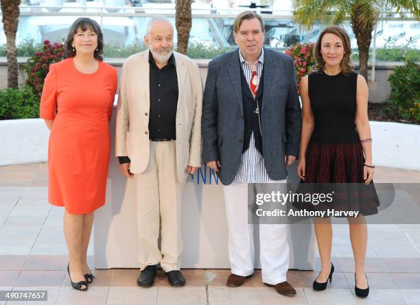 Marion Bailey, director Mike Leigh, actors Timothy Spall and Dorothy Atkinson attend the "Mr. Turner" photocall at the 67th Annual Cannes Film...