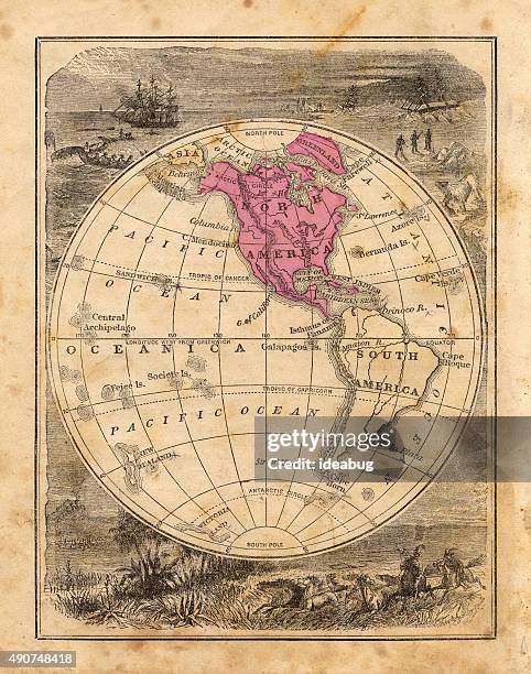 ilustraciones, imágenes clip art, dibujos animados e iconos de stock de 1867 antiguo mapa del hemisferio occidental, geografía, la historia mundial, cartografía - américa del sur mapa de america latina