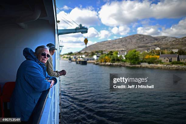 People arrive into Harris on a ferry from Uig on May 12, 2014 in Stornoway, Scotland.A recent study has shown that tourism to Harris and Lewis has...