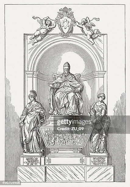 tomb of pope leo xi by alessandro algardi , published 1878 - alessandro algardi stock illustrations