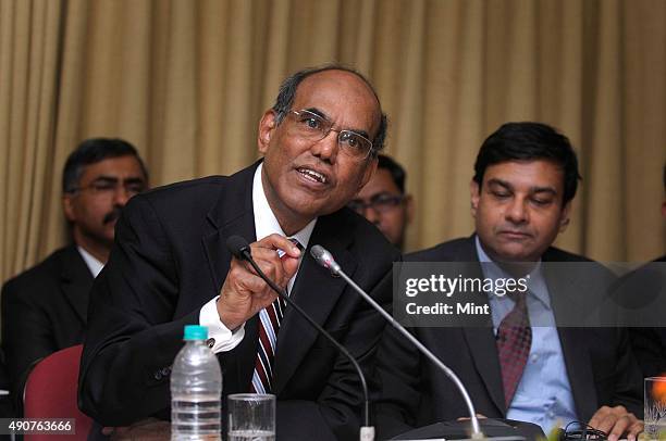 Subbarao, Governor of Reserve Bank of India, with Dr. Urjit Patel , Deputy Governor of Reserve Bank of India, announcing the Third Quarter Review of...