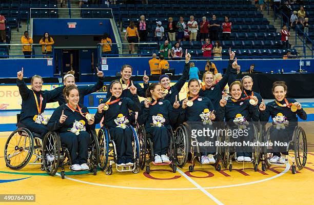 Women's wheelchair basketball team of USA celebrating after winning the gold medal at the 2015 Parapan American Games. The 2015 Parapan American...