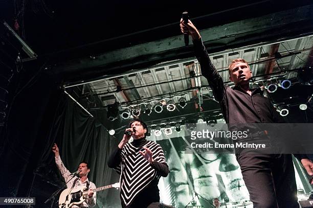 Nick McCarthy, Russell Mael, and Alex Kapranos of FFS perform live at the Phoenix Concert Theatre on September 30, 2015 in Toronto, Canada.