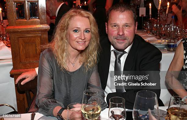 Nicole and her husband Winfried Seibert during Ralph Siegel's 70th birthday party at Schuhbeck's Teatro on September 30, 2015 in Munich, Germany.