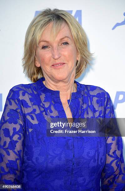 President Ingrid Newkirk arrives at PETA's 35th Anniversary Party at Hollywood Palladium on September 30, 2015 in Los Angeles, California.