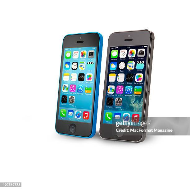 Portrait of an Apple iPhone 5C and iPhone 5S photographed on a white background, taken on September 20, 2013.