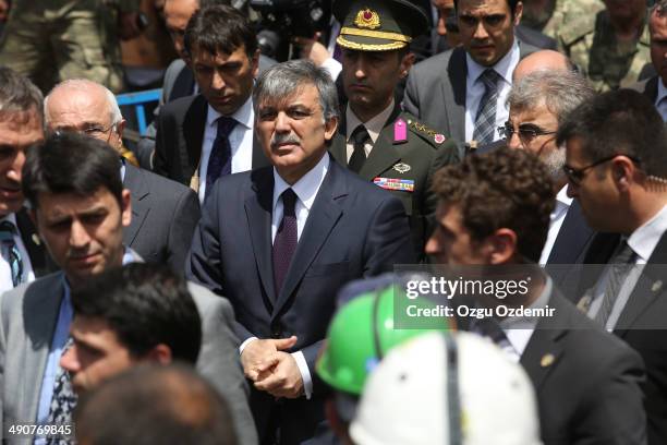 Turkish President Abdullah Gul visits the mine after a coal mine explosion, on May 15, 2014 in Soma, Turkey. Loudspeakers broadcast the names of the...