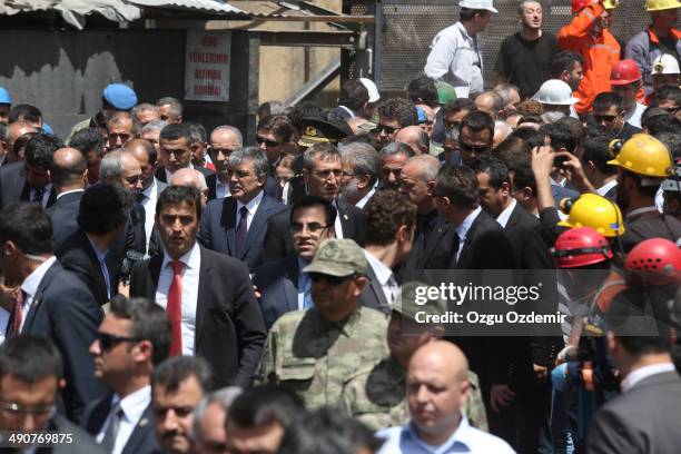 Turkish President Abdullah Gul visits the mine after a coal mine explosion, on May 15, 2014 in Soma, Turkey. Loudspeakers broadcast the names of the...