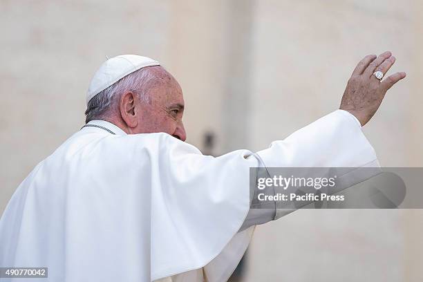 Pope Francis delivers his blessing as he attends Weekly General Audience in St. Peter's Square in Vatican City. Pope Francis recalled his Apostolic...