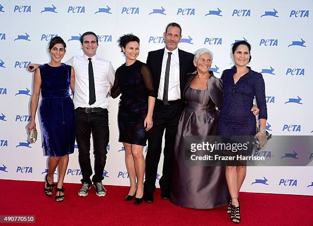 Actors Joaquin Phoenix, Arlyn Phoenix, Rain Phoenix, Liberty Phoenix, Jeffrey Weisberg, Summer Phoenix arrive at PETA's 35th Anniversary Party at...