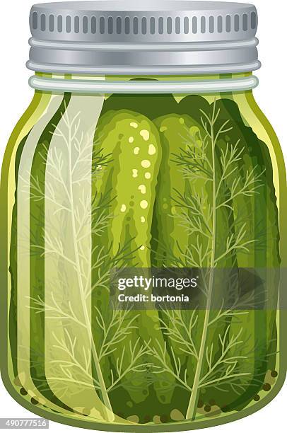 pickled cucumbers in glass jar isolated on white - 發酵 食物狀況 幅插畫檔、美工圖案、卡通及圖標