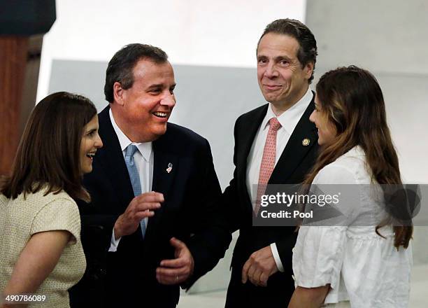 New Jersey Gov. Chris Christie , with his wife Mary Pat Christie , and New York Gov. Andrew Cuomo and his daughter Michaela Cuomo, meet during the...