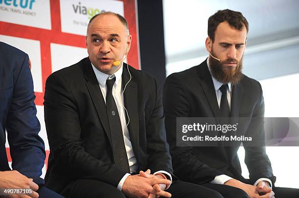 Pablo Laso, Head Coach of Real Madrid and Sergio Rodriguez, #13 during the Final Four Presentation Press Conference of Turkish Airlines EuroLeague...