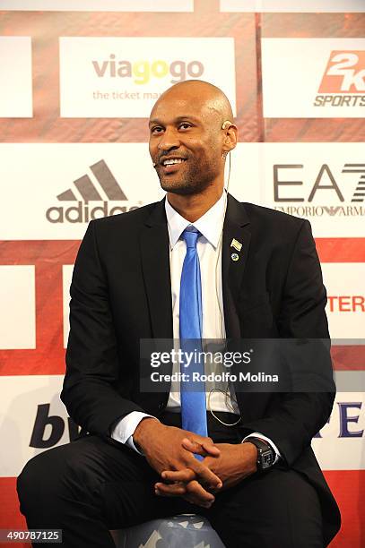 Devin Smith, #6 of Maccabi Electra Tel Aviv during the Final Four Presentation Press Conference of Turkish Airlines EuroLeague Final Four at Piazza...