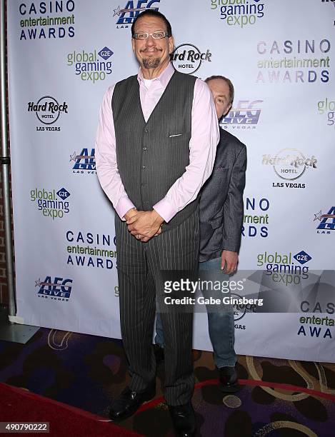 Penn Jillette and Teller of the comedy/magic team Penn & Teller attend Global Gaming Expo's Casino Entertainment Awards at Vinyl inside the Hard Rock...