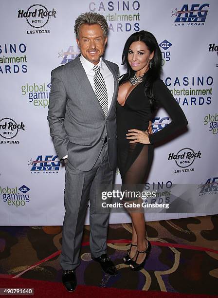 Singer Chris Phillips of Zowie Bowie and Jennifer Turco attend Global Gaming Expo's Casino Entertainment Awards at Vinyl inside the Hard Rock Hotel &...