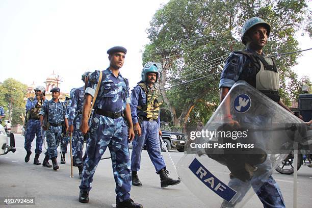 In action during clashes between students after Allhabad University cancels the election of student nominations.