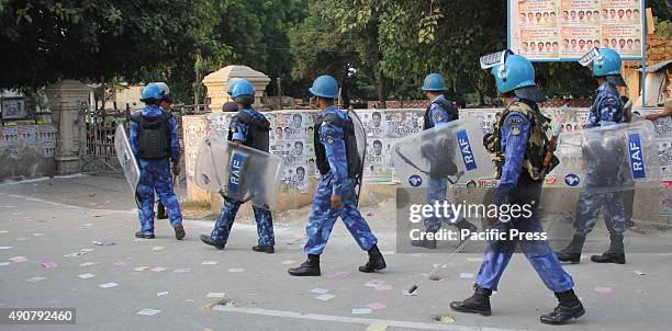 In action during the clashes with students after Allhabad University cancels the election of student nominations.