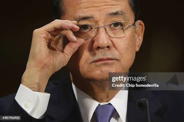 Veterans Affairs Secretary Eric Shinseki testifies before the Senate Veterans' Affairs Committee about wait times veterans face to get medical care...