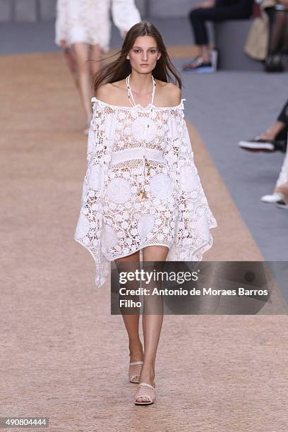 Model walks the runway during the Chloe show as part of the Paris Fashion Week Womenswear Spring/Summer 2016 on October 1, 2015 in Paris, France.