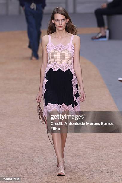 Model walks the runway during the Chloe show as part of the Paris Fashion Week Womenswear Spring/Summer 2016 on October 1, 2015 in Paris, France.