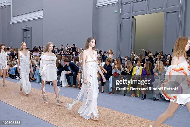 Louis-Marie de Castelbajac, Selah Sue, Flo Morissey, Dylan Frances Penn, Jada Pinkett Smith, Guest and Angela Lindvall attend the Chloe show as part...