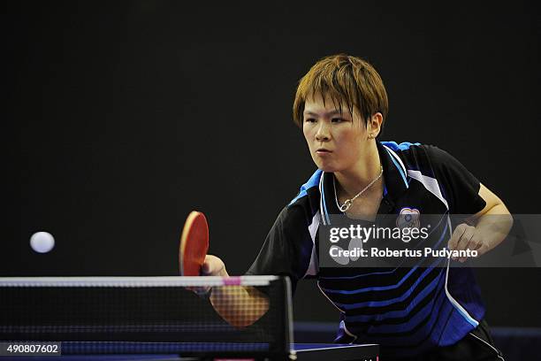 Chen Szu-Yu of Taipei competes against Chen Meng of China during Women's singles round 16 match of the 22nd 2015 ITTF Asian Table Tennis...